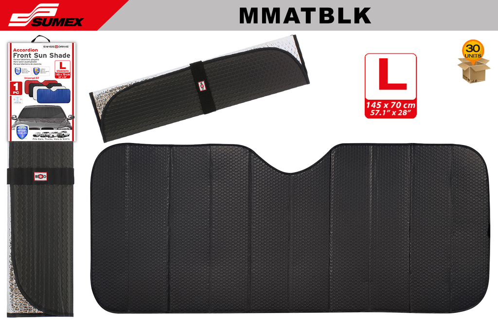 PARASOL FRONTAL SWISS DRIVE "L" MATT NEGRO (58 X 70CM) (30 UNDS)