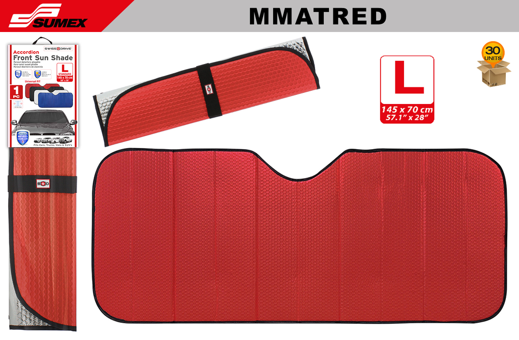 FOLDING FRONT SUNSHADE SWISS DRIVE "L" MATT RED ( 58 X 70 CM) (30 UNITS)