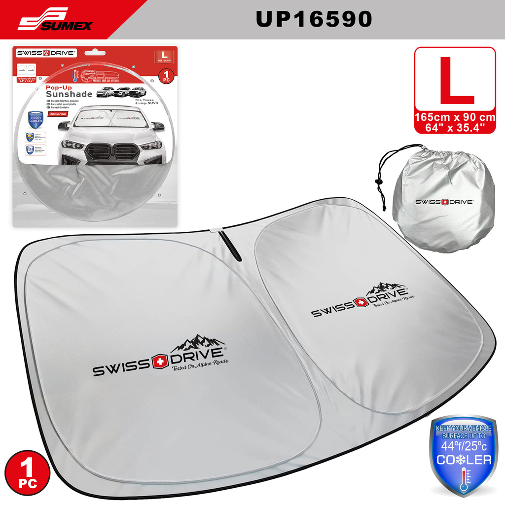FRONT SUNSHADE SWISS DRIVE POP UP GREY "L" (165 X 90 CM) (30 UNITS)
