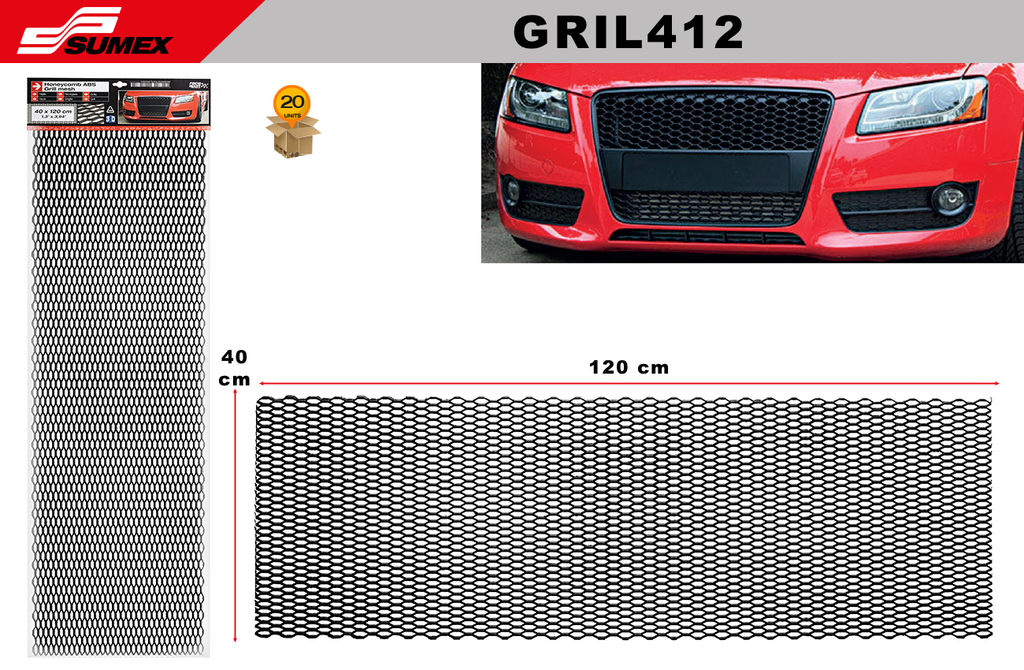 BLACK UNIVERSAL HONEYCOMB ABS MESH GRILL (16" X 47") (20 UNITS)