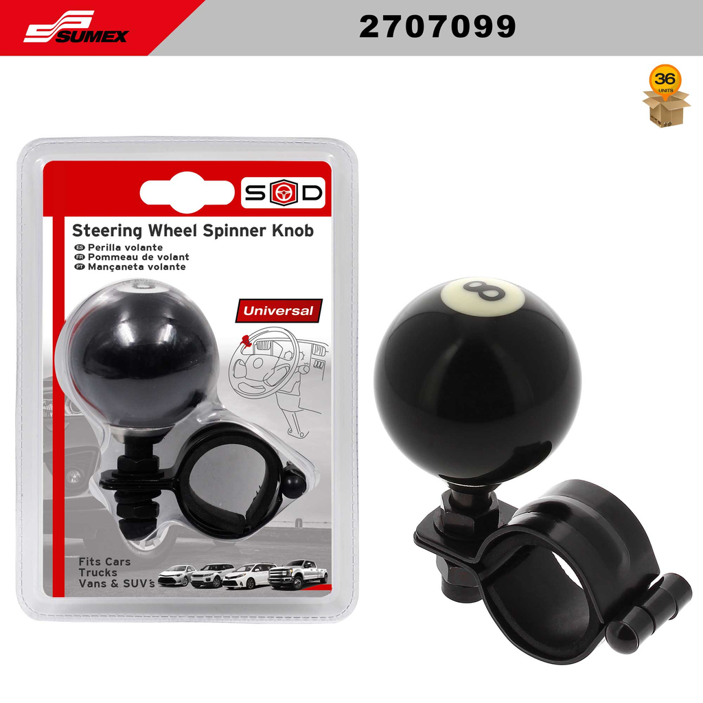STEERING WHEEL KNOB SWISS DRIVE BLACK POOL 8 BALL (36 UNITS)( 6 SETS = 6 UNITS)