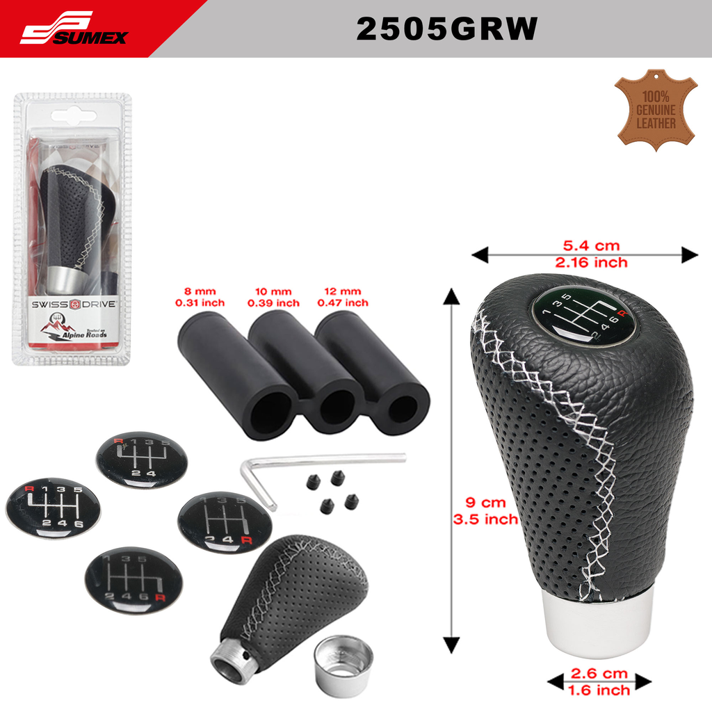 BLACK LEATHERETTE GEAR KNOB WITH WHITE STITCHES SWISS DRIVE (5 SETS =10 UNITS)(50 UNITS)