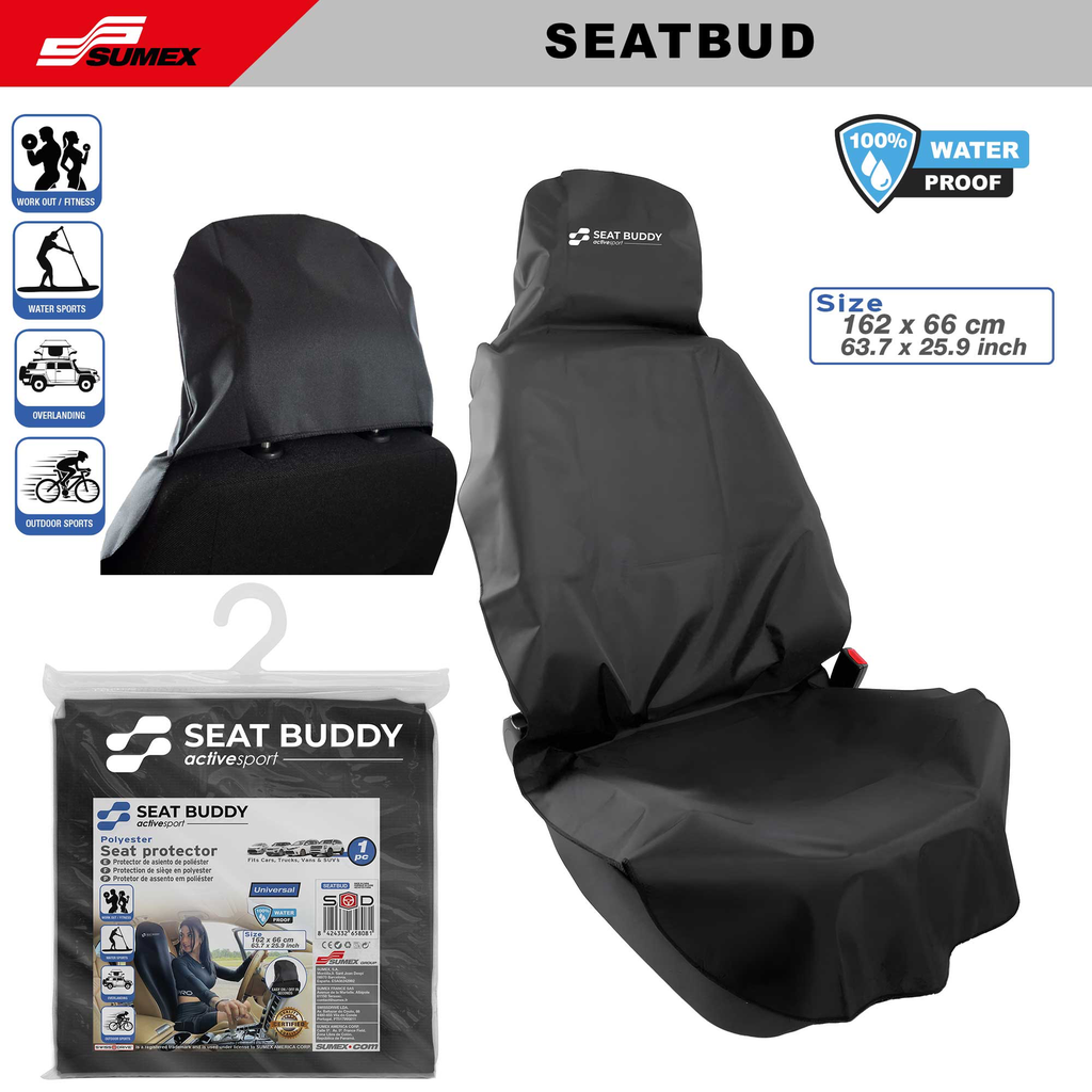 PROTECTOR DE ASIENTO WATERPROOF DE POLIESTER SEAT BUDDY NEGRO (20 UNDS)