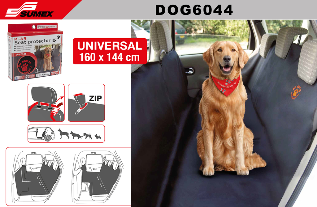 PROTECTOR DE ASIENTO TRASERO SWISS DRIVE "MY WONDERFUL DOG" 160 X 144CM (10 UNDS)