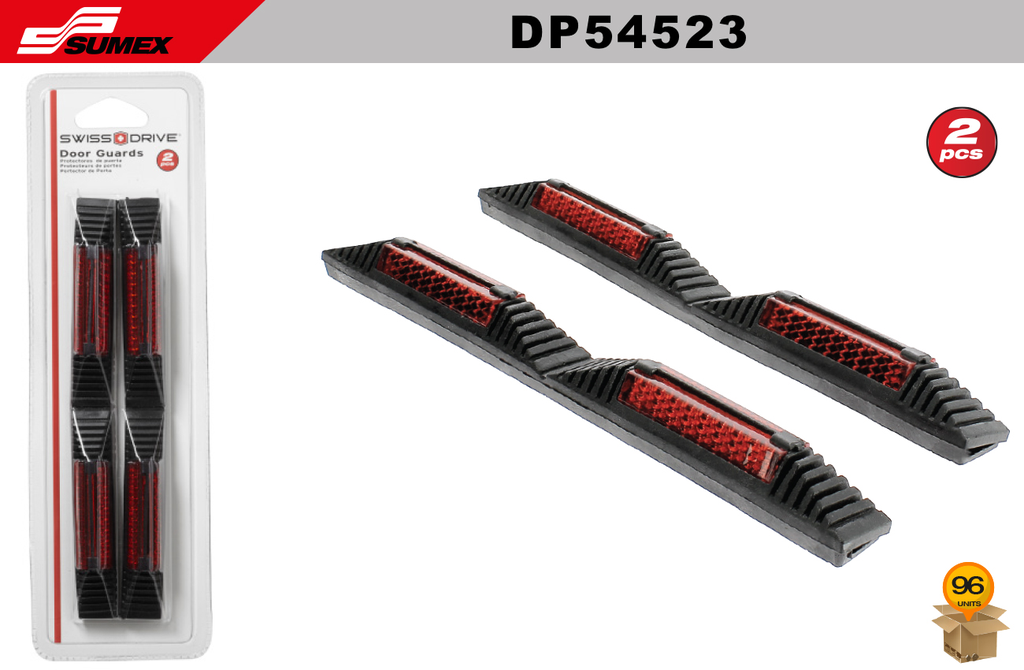 PROTECTOR DE PUERTA RECTANGULAR CON REFLECTOR SWISS DRIVE NEGRO (2x19.5CM) (2UNDS) 96PCS