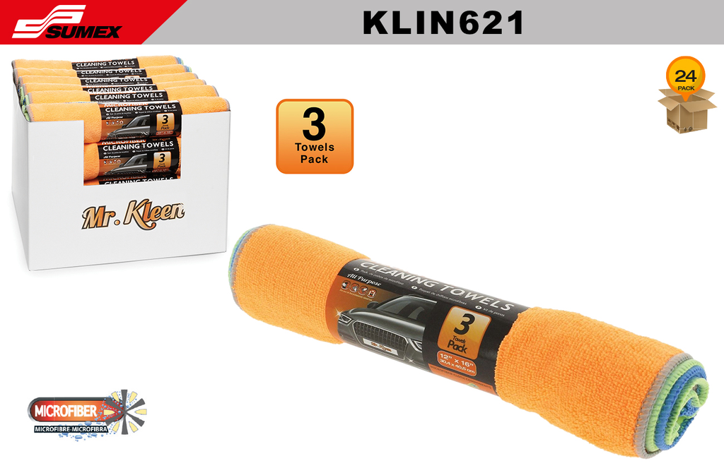 ROLLO DE TOALLAS DE MICROFIBRA MR. KLEEN (12" X 16") (3 UNDS )(24 UNDS)