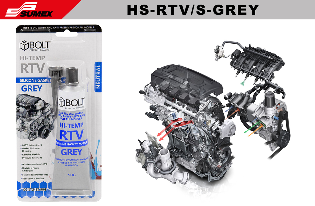 SILICONA SELLANTE HI-TEMP 315°C RTV GRIS 90G BOLT (1SET/12UNDS) (12 SETS/144 UNDS)