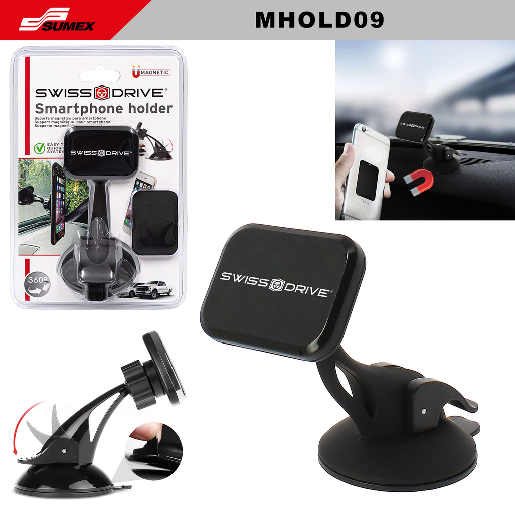 SOPORTE MAGNETICO PARA CELULAR 360° SWISS DRIVE NEGRO (20 UNDS)