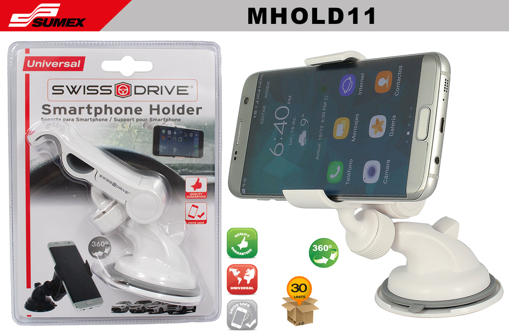 SOPORTE DE CELULAR SWISS DRIVE BLANCO (30 UNDS)(3 SETS = 10 UNDS)