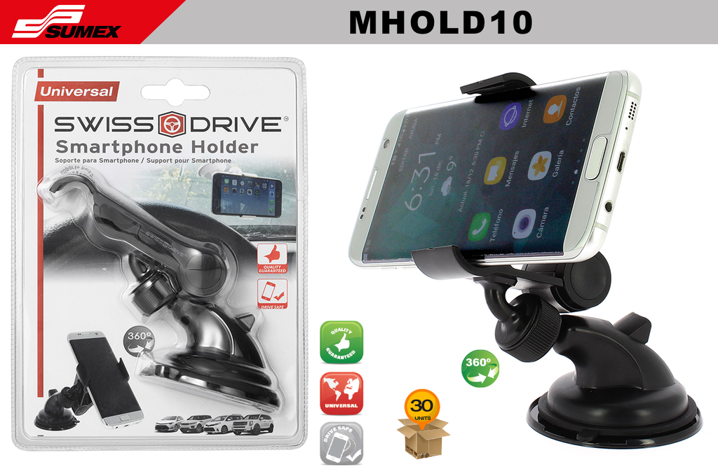 SMARTPHONE HOLDER 360° SWISS DRIVE BLACK (30 UNITS)(3 SETS= 10 UNITS)