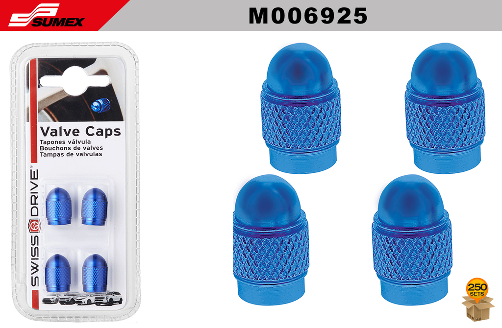 VALVE CAPS  SWISS DRIVE BLUE (4 PCS) (250 SETS)(10 SETS= 25 PCS)