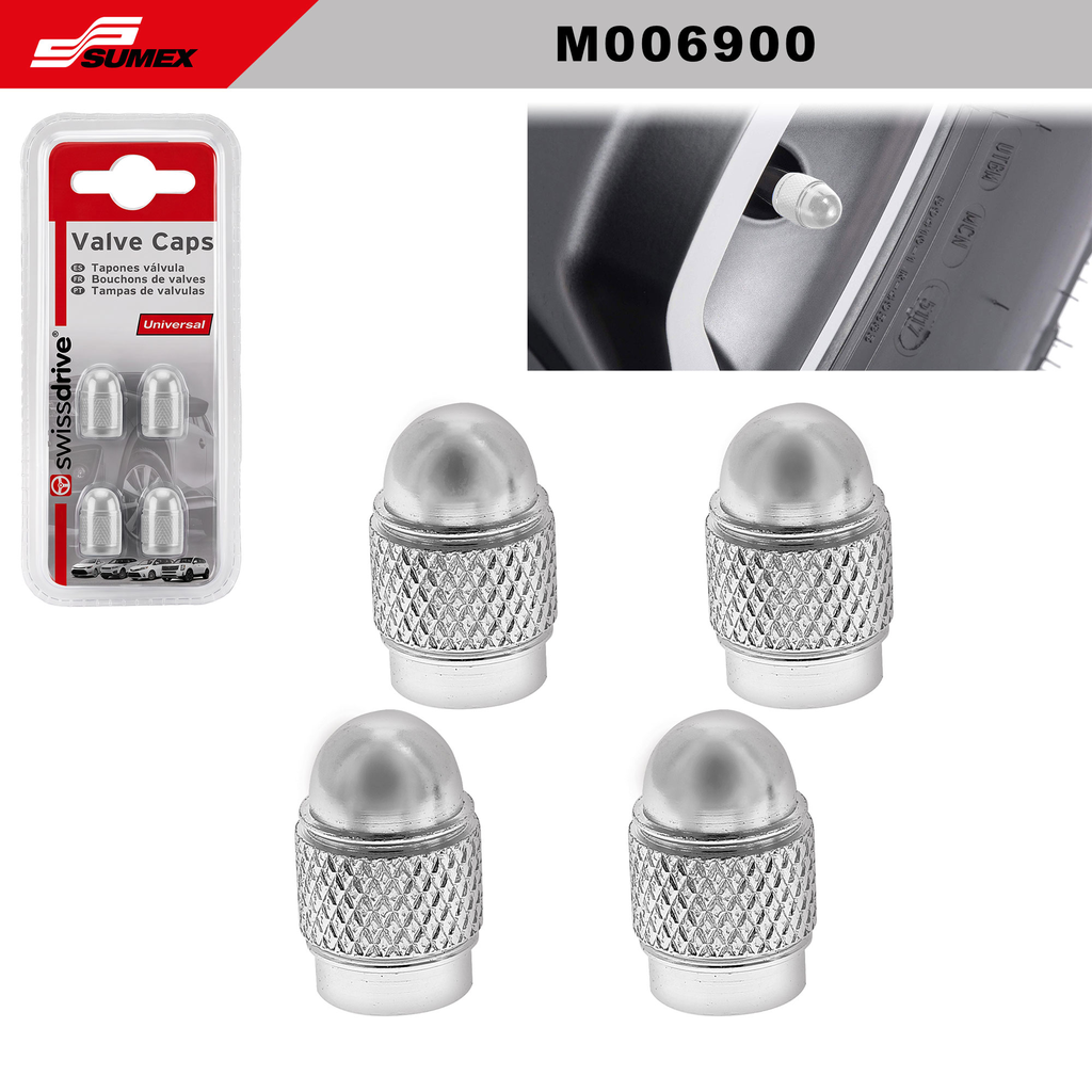 VALVE CAPS SWISS DRIVE SILVER (4 PCS) (1SET = 25UNDS) (10SETS = 250UNDS)