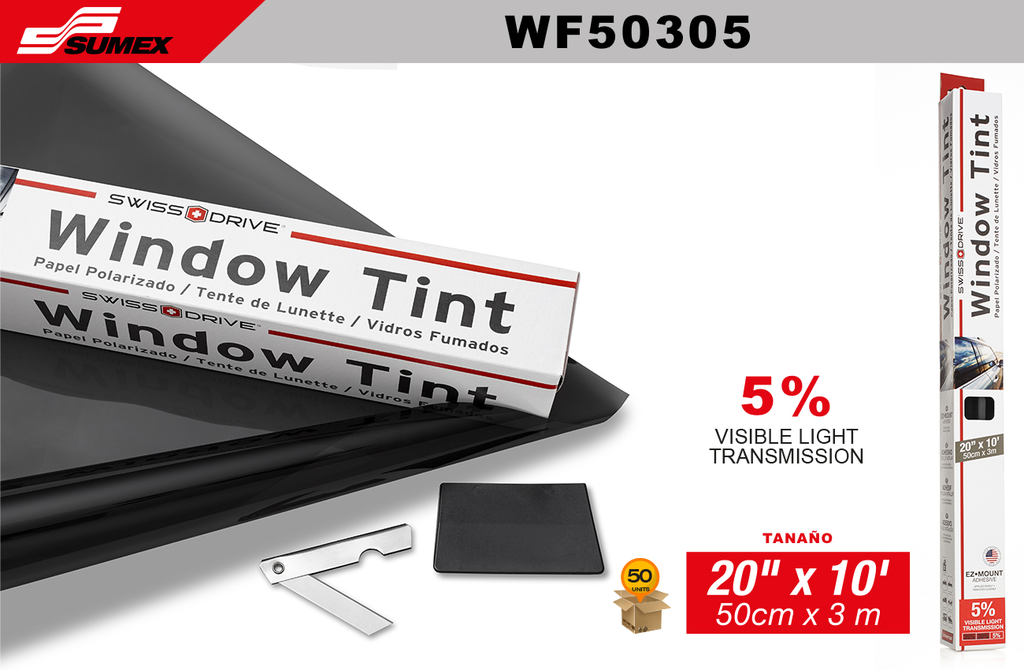 WINDOW TINT SWISS DRIVE 5% DYED 1PLY ANTI-SCRATCH 50 CM X 3M (50 SETS)