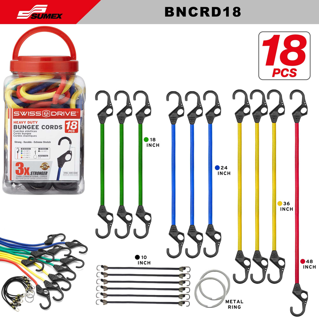KIT CUERDAS ELASTICAS SWISS DRIVE (18" - 24" - 36" - 48") (18 UNDS) (8 SETS)