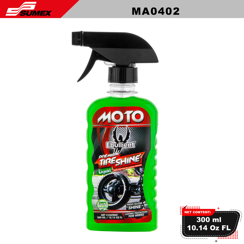 MOTORCYCLE PREMIUM TIRE SHINE LIQUID EBULLIENT (300ML / 10.14OZ) (24UNITS) 