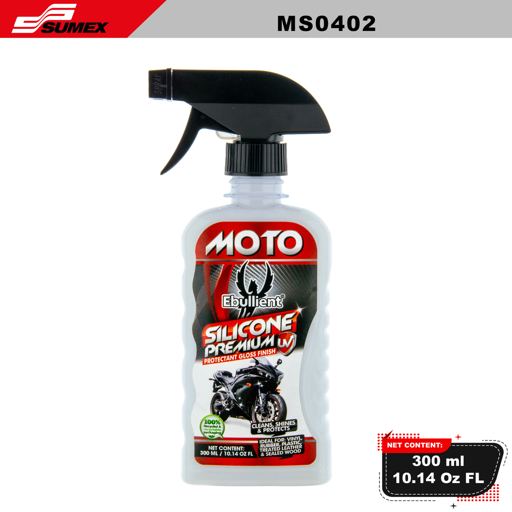 MOTORCYCLE SILICONE PREMIUM UV PROTECTANT GLOSS FINISH EBULLIENT (300 ML / 10.14 OZ) (24 UNITS) 