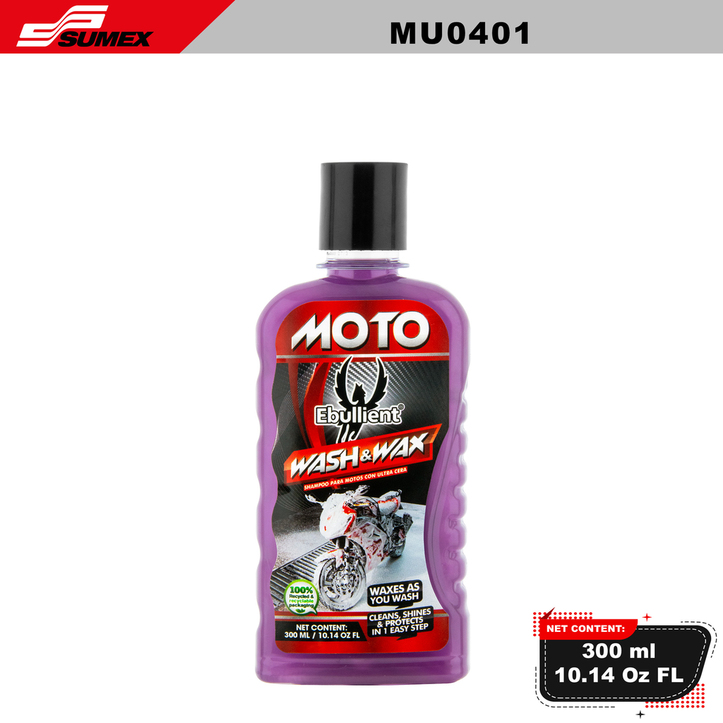 SHAMPOO CON ULTRA CERA PARA MOTO EBULLIENT 10OZ 24UNDS
