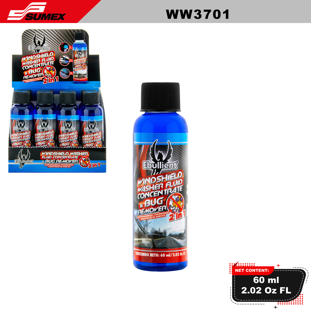 WINDSHIELD WASHER FLUID CONCENTRATE & BUG REMOVER EBULLIENT (60 ML / 2.02 OZ) (12 UNITS)