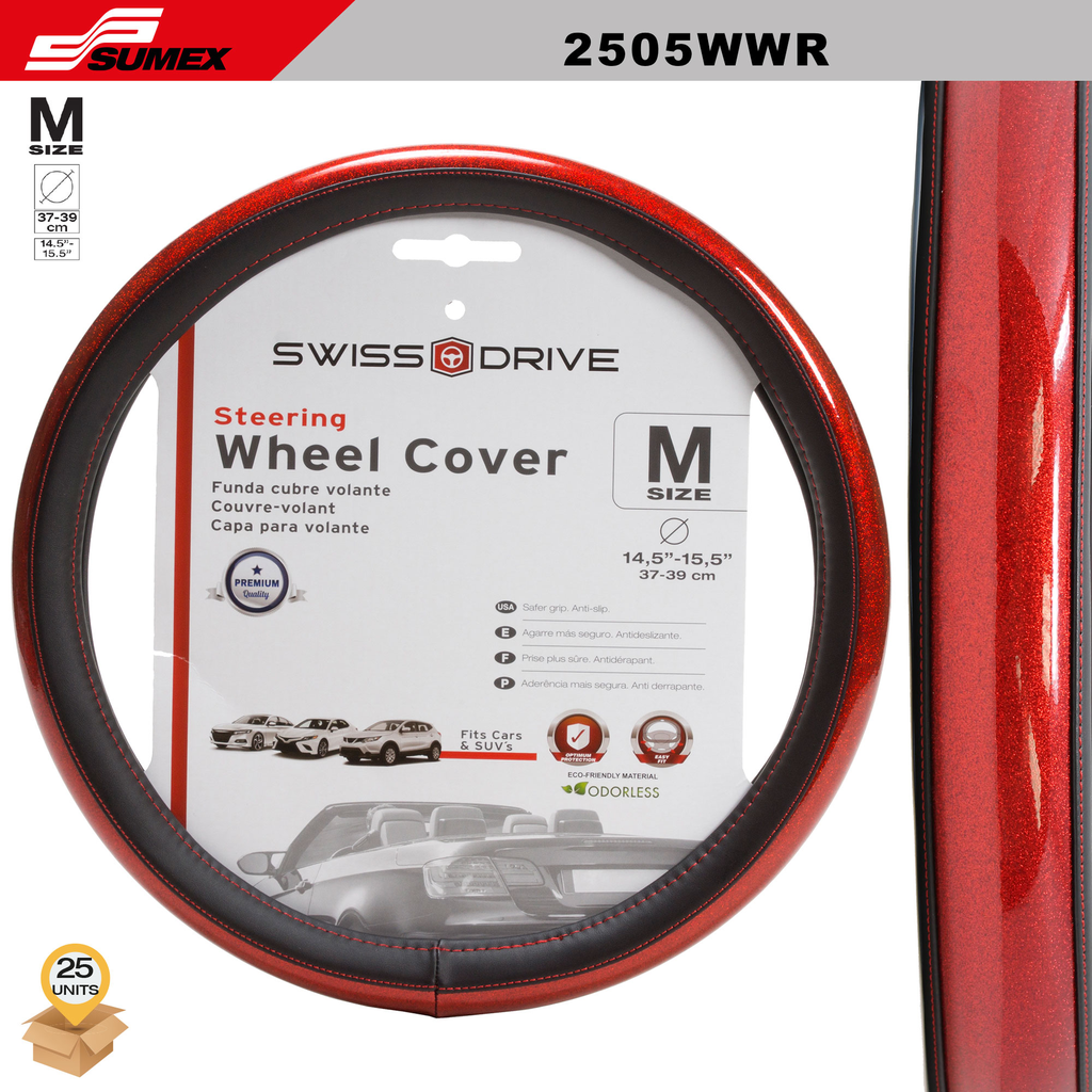 STEERING WHEEL COVER SWISS DRIVE "M" SPARKLING RED (37 X 39 CM) (25 UNITS) 