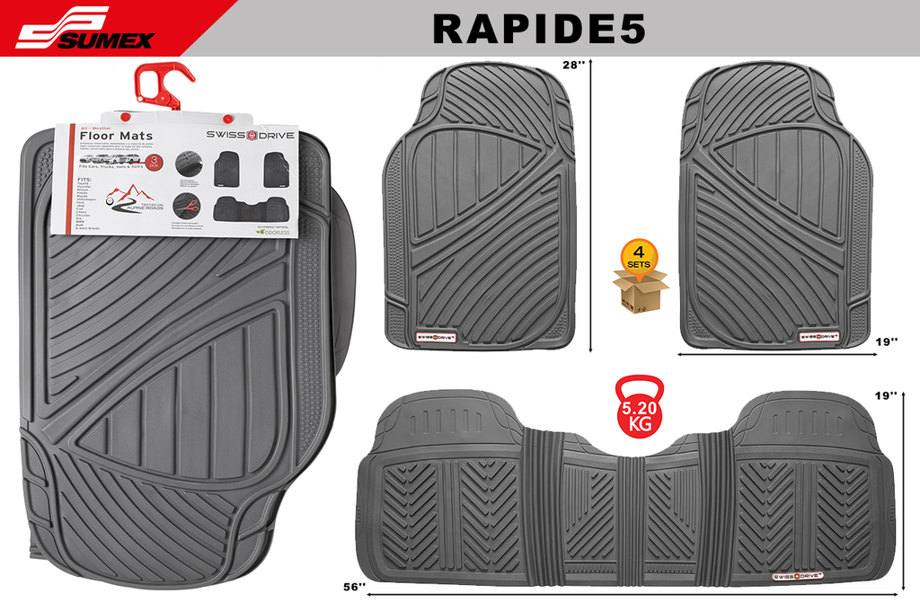 PVC CAR MAT SWISS DRIVE RAPIDE GRAY (3 UNITS) (4 SETS) 