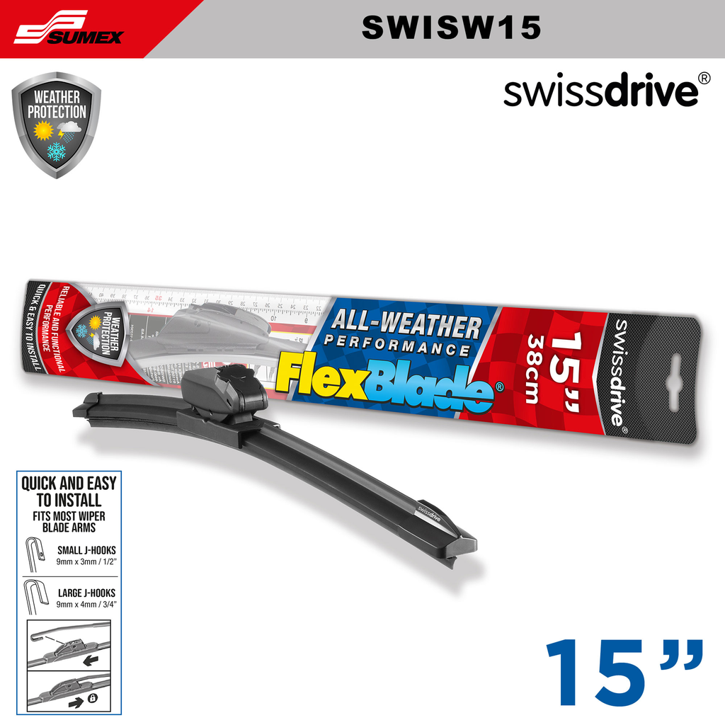 ESCOBILLA LIMPIA PARABRISAS  FLEXBLADE SWISS DRIVE 15" 38CM (CAJA=50UNDS) (1SETS =10UNDS)