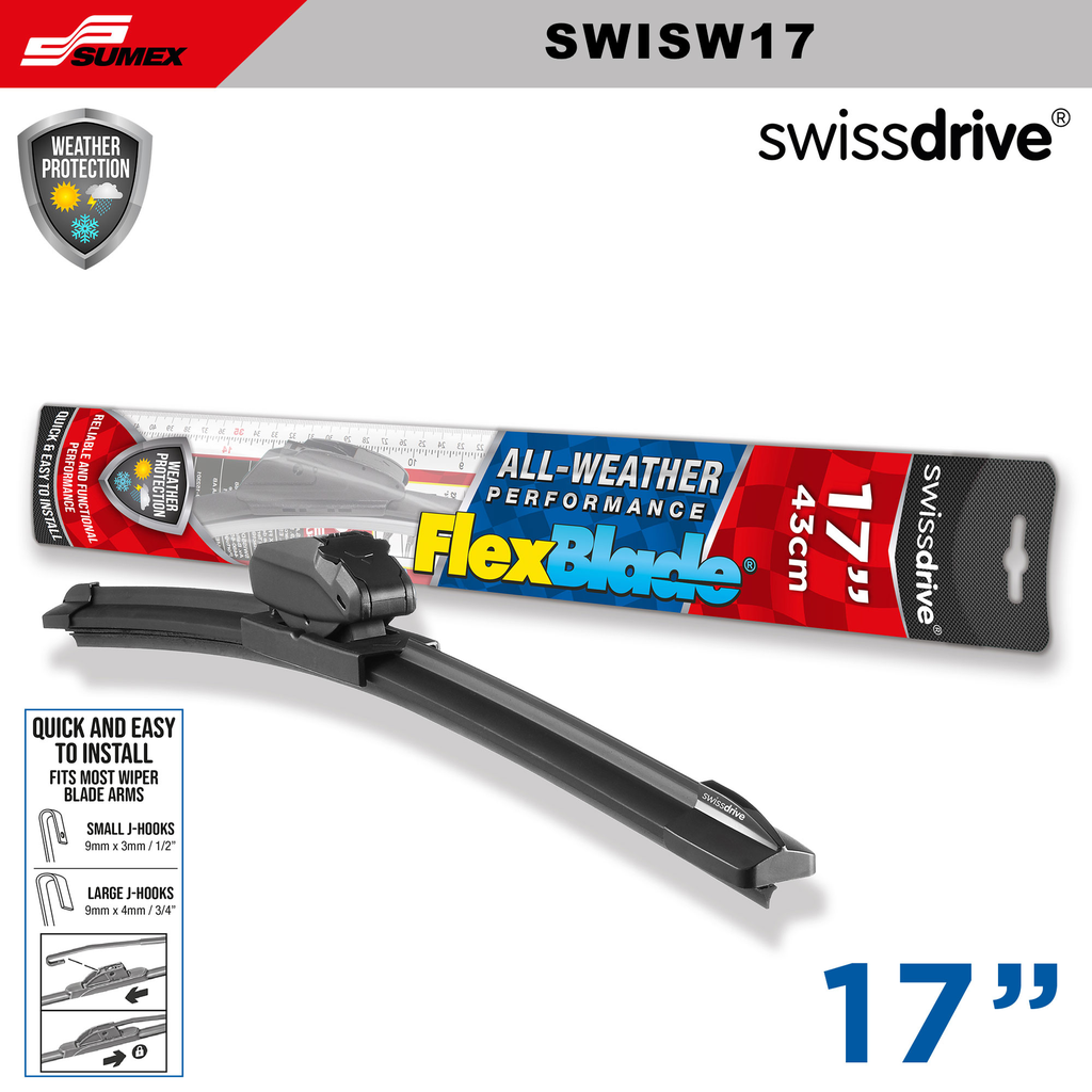 ESCOBILLA LIMPIA PARABRISAS  FLEXBLADE SWISS DRIVE 17" 43CM (CAJA=50UNDS) (1SETS=10UNDS)