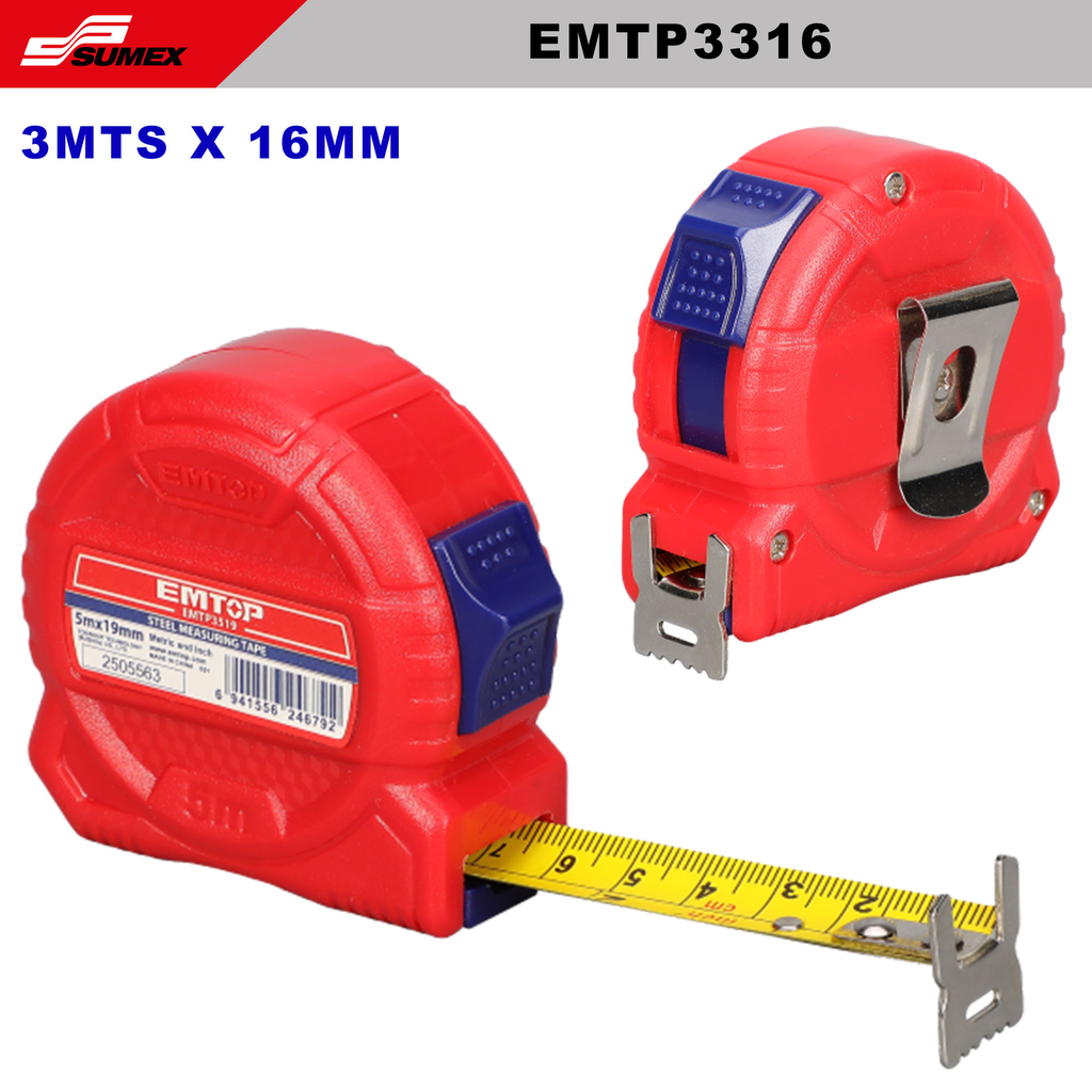 STEEL MEASURING TAPE EMTOP 3 M X 16 MM (60 UNITS)