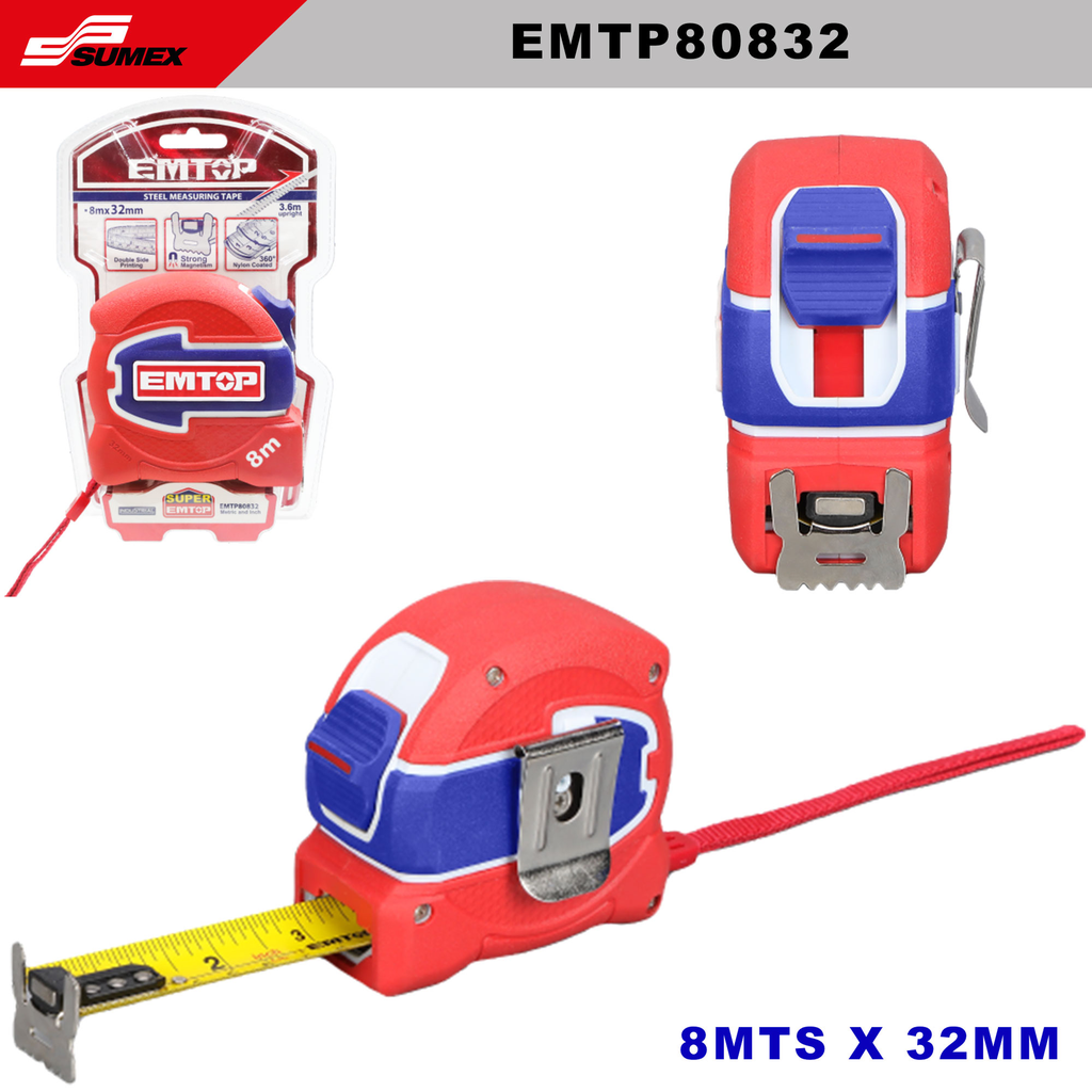 STEEL MEASURING TAPE EMTOP 8 M X 32 MM (24 UNITS)