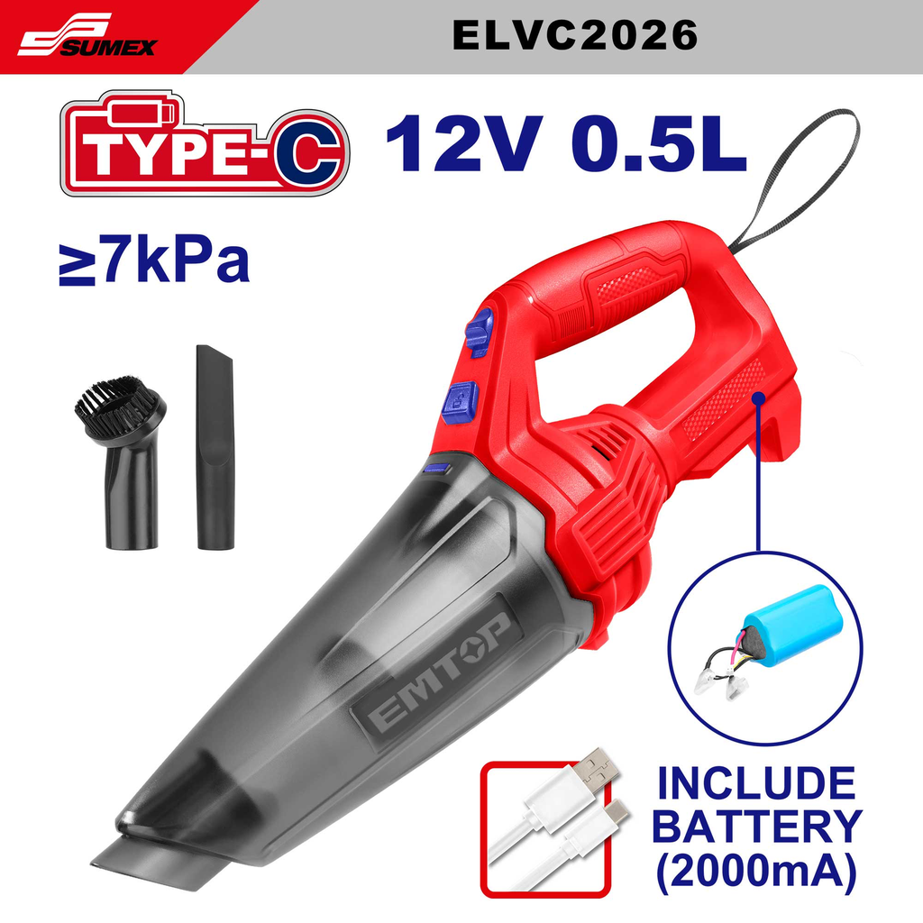 CORDLESS VACUUM CLEANER EMTOP 12 V 0-5 L (8 UNITS)