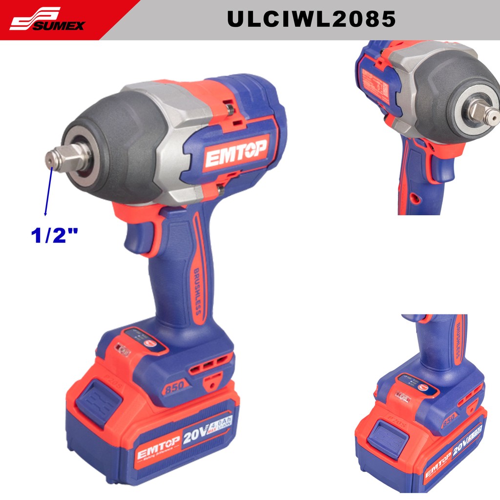 CORDLESS IMPACT WRENCH EMTOP 4.0 Ah X 2 850 NM (4 UNITS)