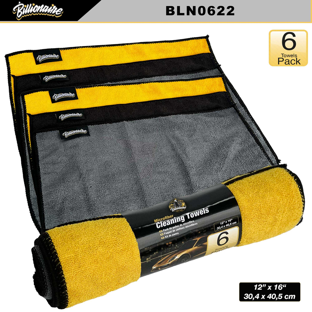 MICROFIBER CAR CLEANING TOWEL ROLL BILLIONAIRE (12" X 16") (6 PCS) (12 UNITS)