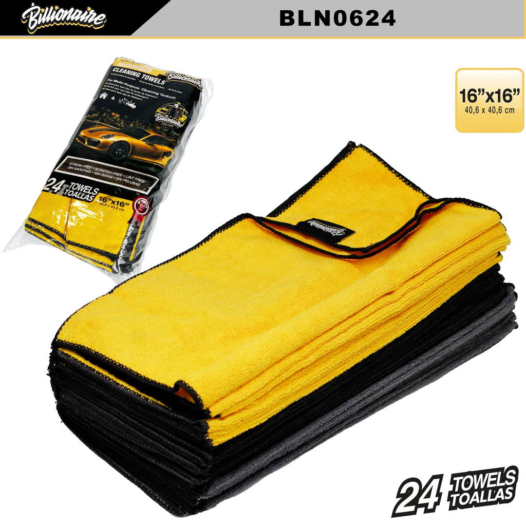 MICROFIBER CAR CLEANING TOWEL ROLL BILLIONAIRE (16" X 16") (24 PCS) (10 UNITS)