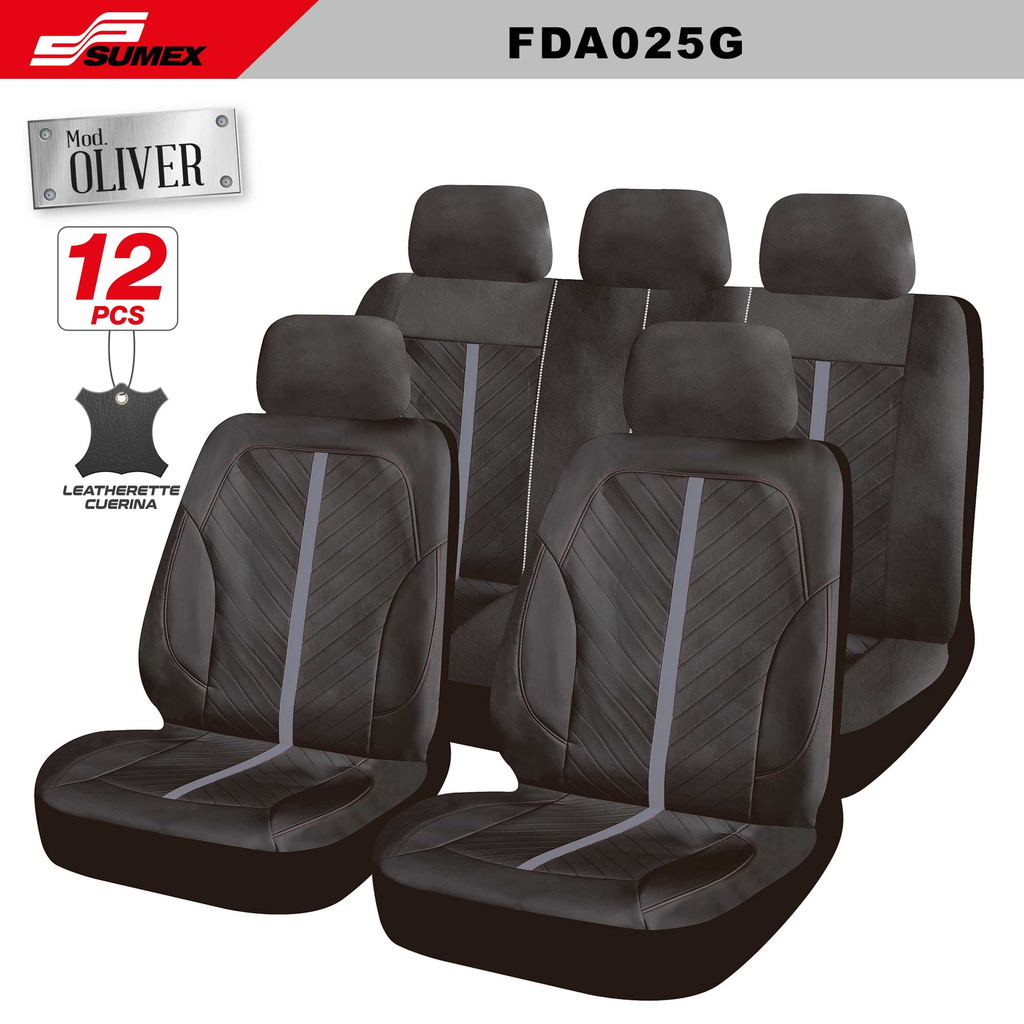 SEAT COVER SWISS DRIVE "OLIVER" 12PCS BLACK - GREY (CS/6SETS)