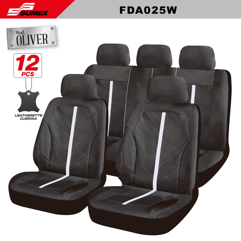 FORRO DE ASIENTO SWISS DRIVE "OLIVER" 12PCS NEGRO - BLANCO (CJ/6SETS)