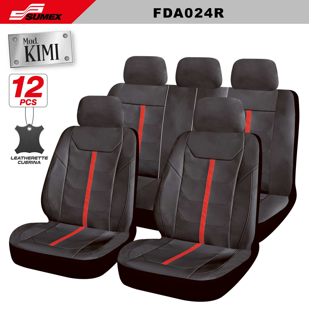 FORRO DE ASIENTO SWISS DRIVE "KIMI" 12PCS NEGRO - ROJO (CJ/6SETS)