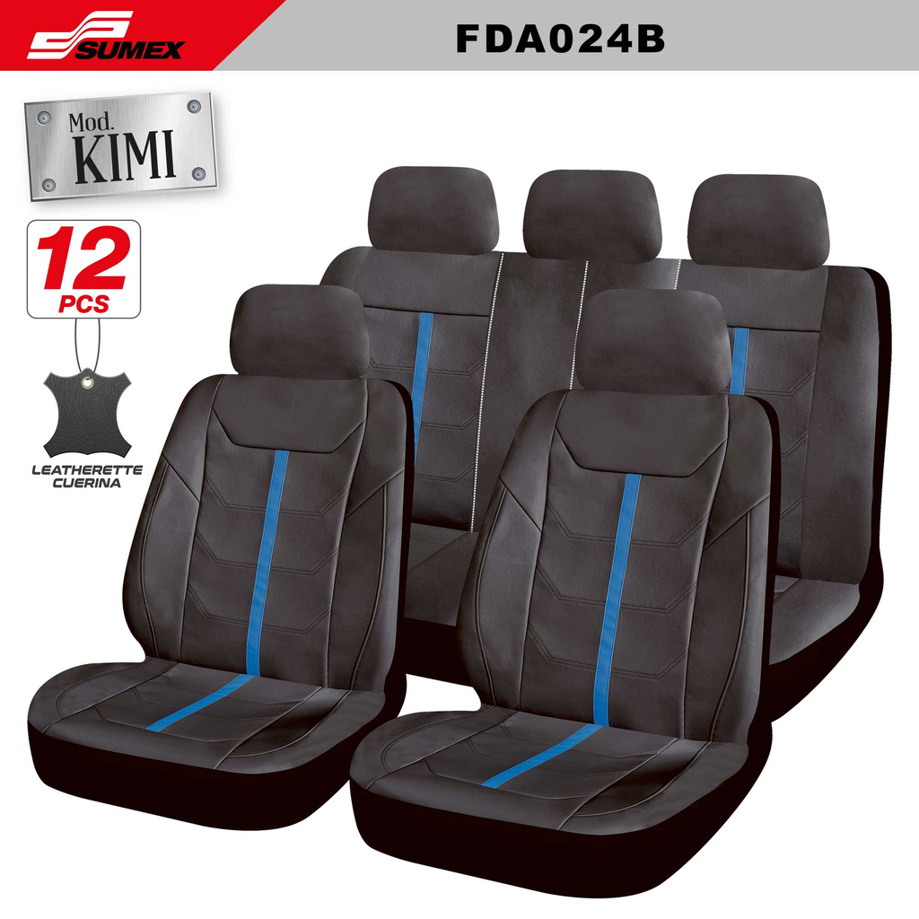 FORRO DE ASIENTO SWISS DRIVE "KIMI" 12PCS NEGRO - AZUL (CJ/6SETS)