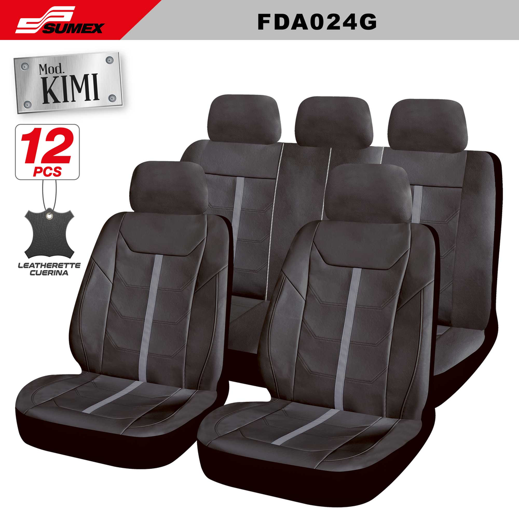 FORRO DE ASIENTO SWISS DRIVE "KIMI" 12PCS NEGRO - GRIS (CJ/6SETS)