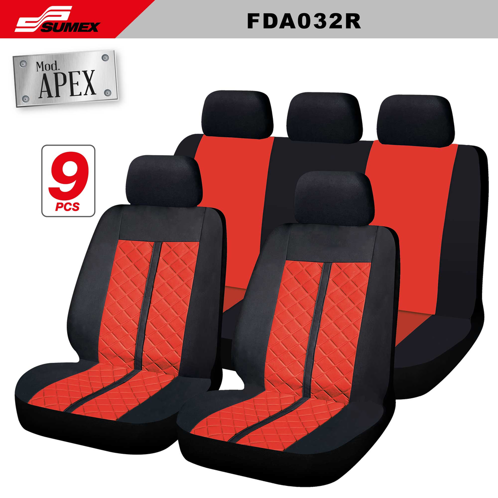 FORRO DE ASIENTO SWISS DRIVE "APEX" 9PCS NEGRO- ROJO (CJ/8SETS)
