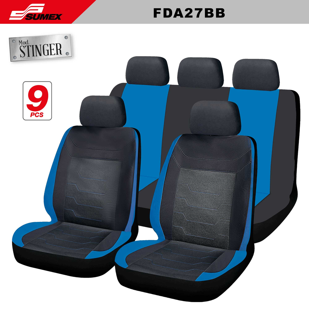 SEAT COVER SWISS DRIVE STINGER BLACK/BLUE/BLUE STITCHES (9PCS) (6 SETS)