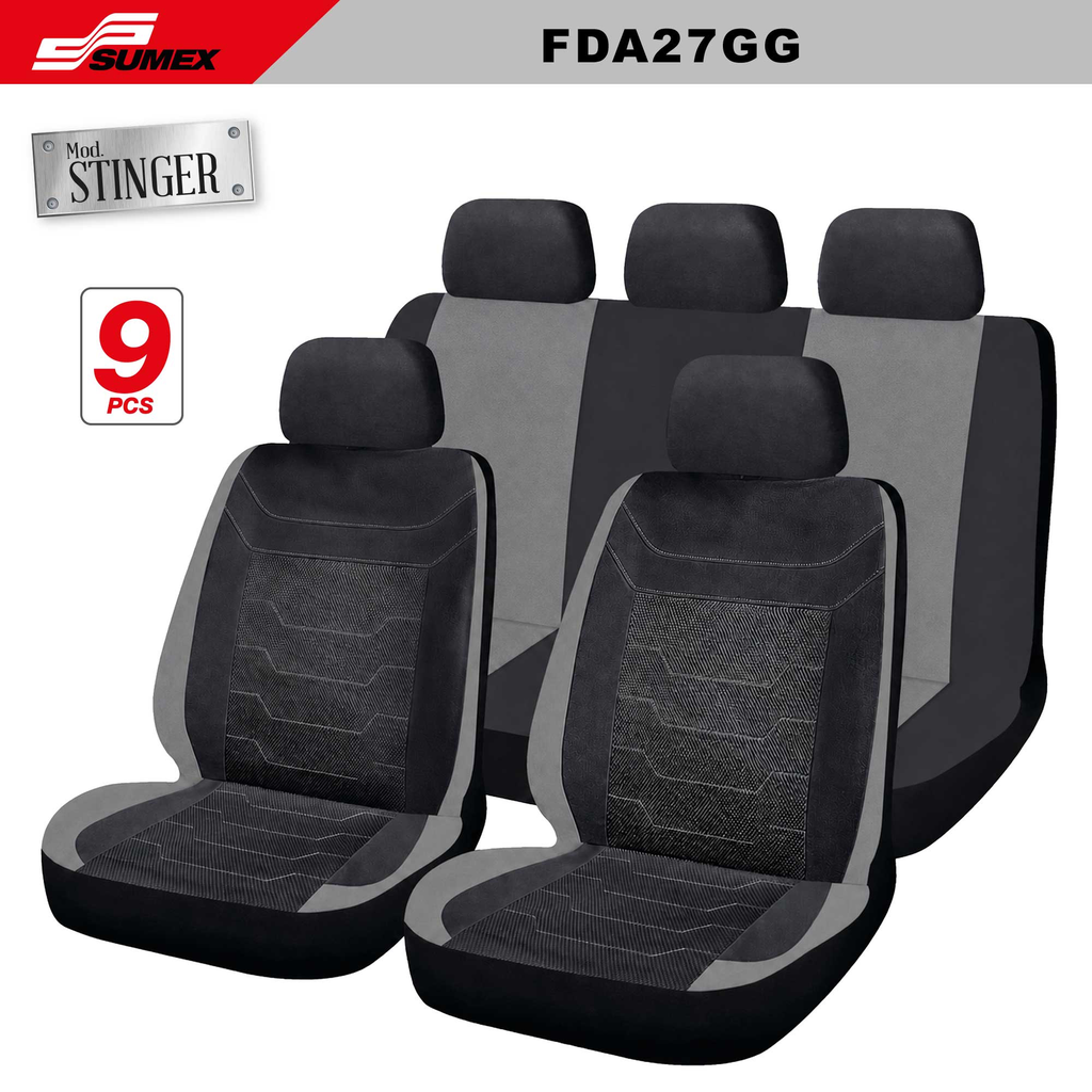 SEAT COVER SWISS DRIVE STINGER BLACK/GREY/GREY STITCHES (9 PCS) (6 SETS)