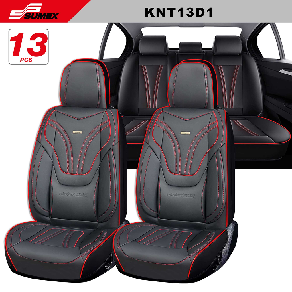 SEAT COVER SWISS DRIVE KENT LUXE BLACK/RED/RED STITCHES (13 PCS) (1 SET)