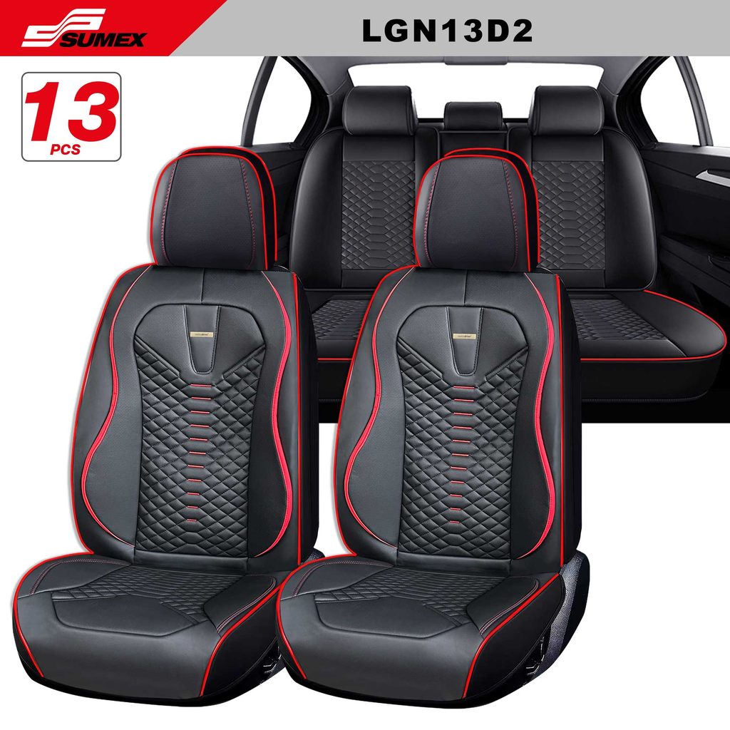 FORRO DE ASIENTO SWISS DRIVE "LOGAN" 13PCS LUXE NEGRO - ROJO / COSTURA ROJA (CJ/1SET)