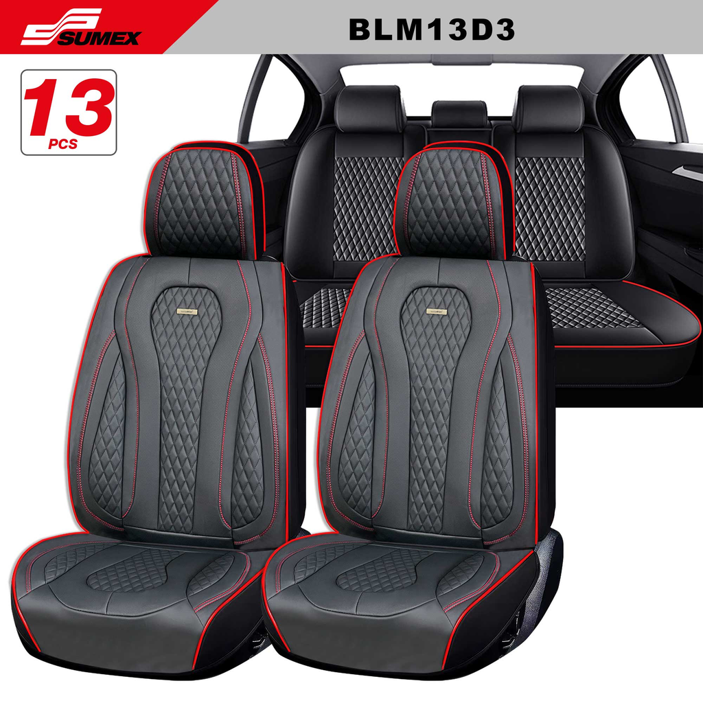 SEAT COVER SWISS DRIVE BELMONT LUXE BLACK/RED/RED STITCHES (13 PCS) (1 SET)