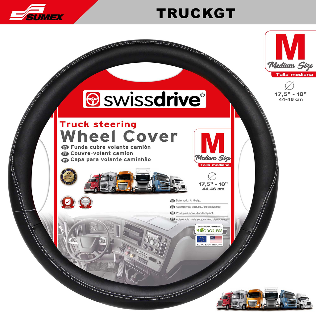 STEERING WHEEL COVER SWISS DRIVE "M" TRUCK-GT BLACK SPORT (44 X 46 CM) (10 UNITS)