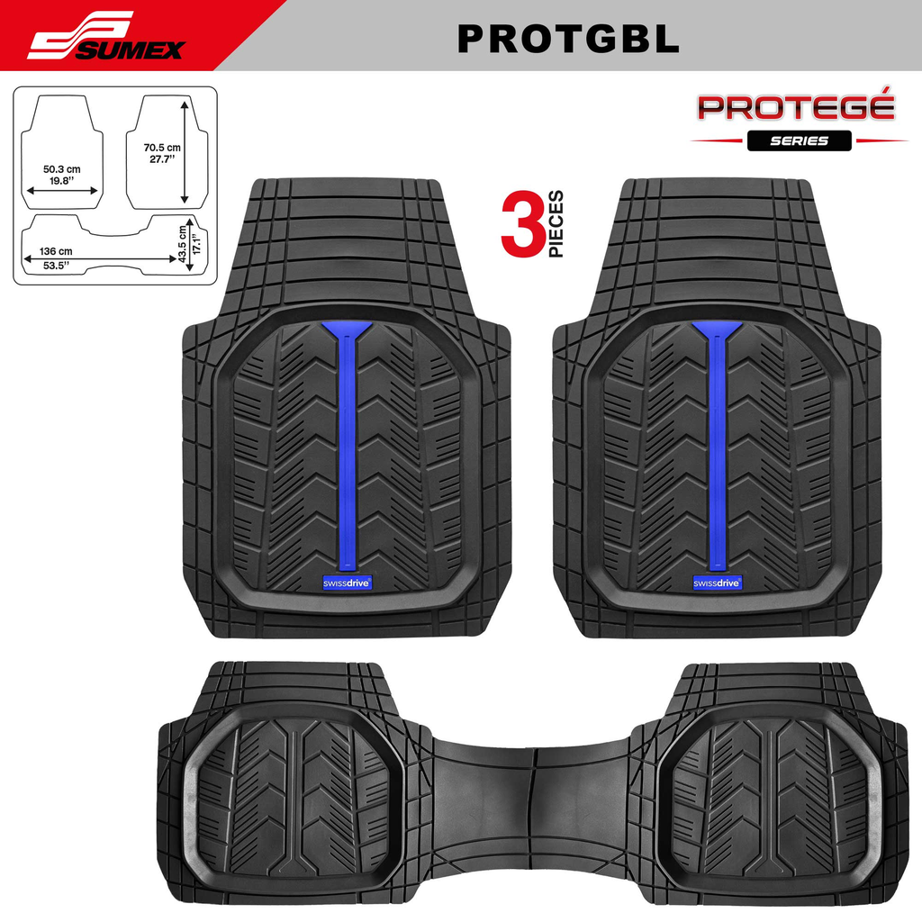 PVC CAR MAT SWISS DRIVE PROTEGE BLACK/BLUE (3 UNITS) (4 SETS) 