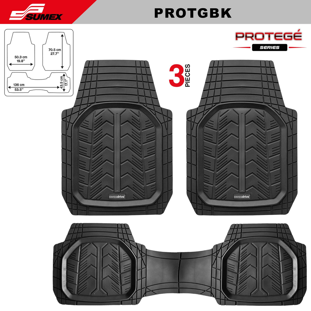 ALFOMBRA DE PVC SWISS DRIVE "PROTEGE" NEGRA (3PCS) (CJ/4SETS)  