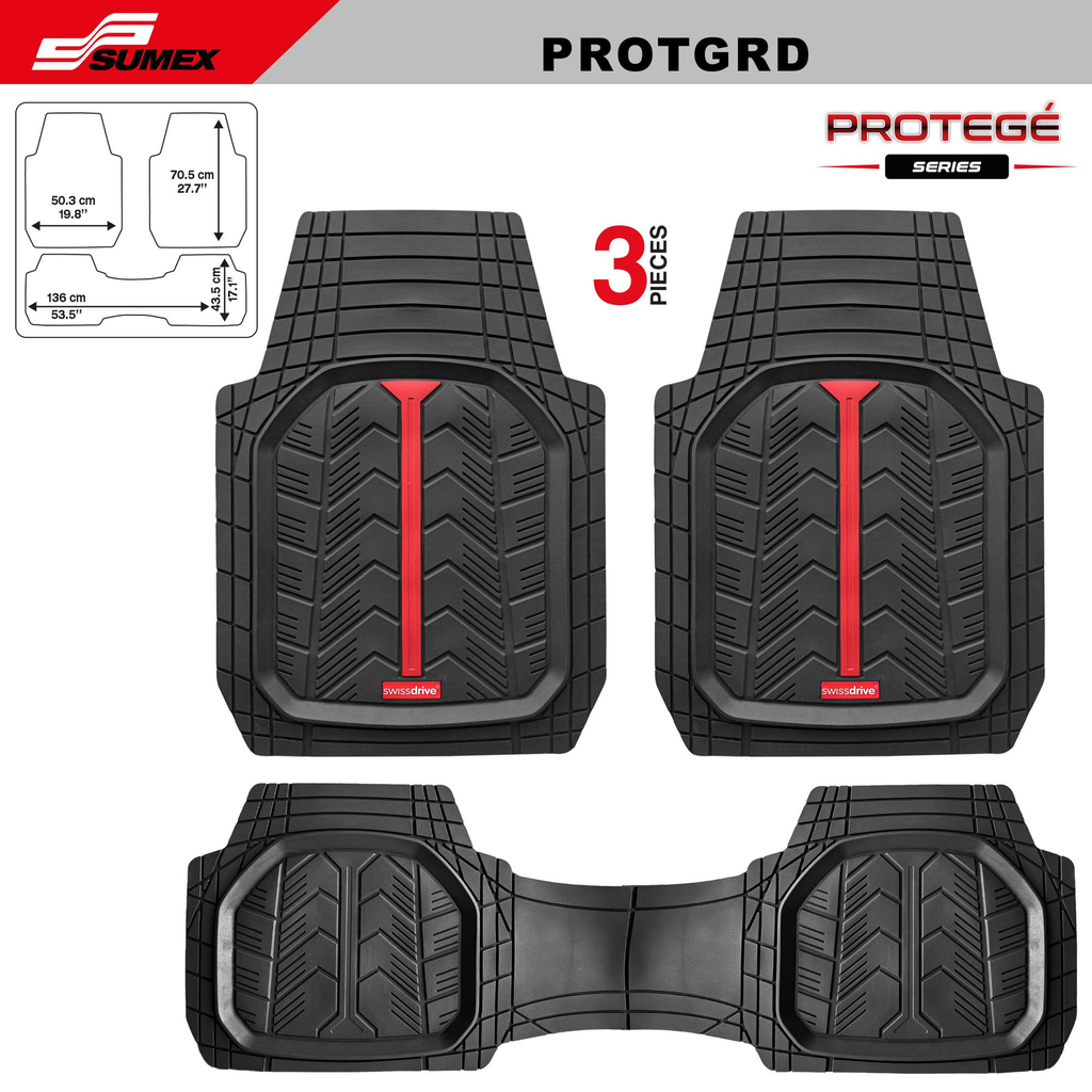 PVC CAR MAT SWISS DRIVE PROTEGE BLACK/RED (3 UNITS) (4 SETS)  