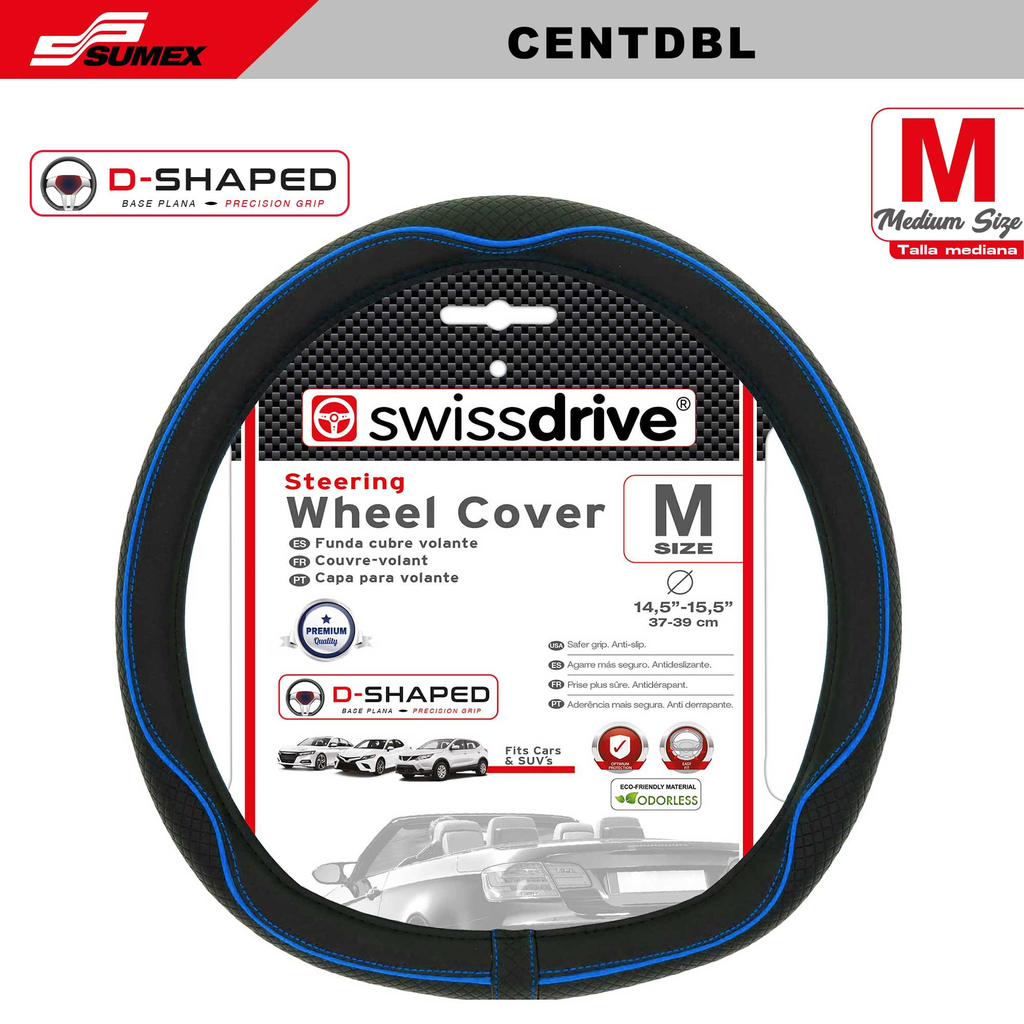 FORRO DE TIMON SWISS DRIVE  "M" CENTAURO EN FORMA DE D NEGRO/AZUL (37X39CM) (25UNDS) 