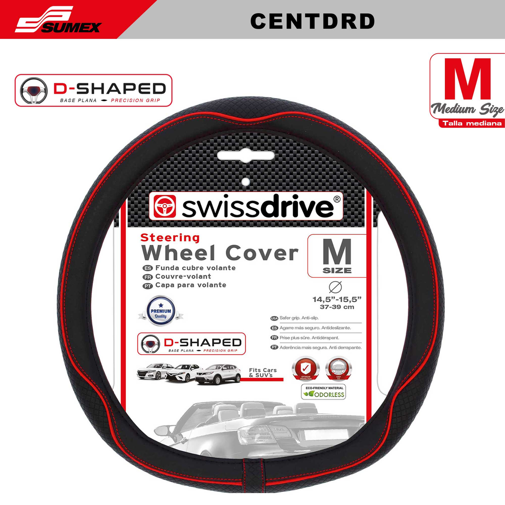 FORRO DE TIMON SWISS DRIVE  "M" CENTAURO EN FORMA DE D NEGRO - ROJO (37X39CM) (25UNDS) 
