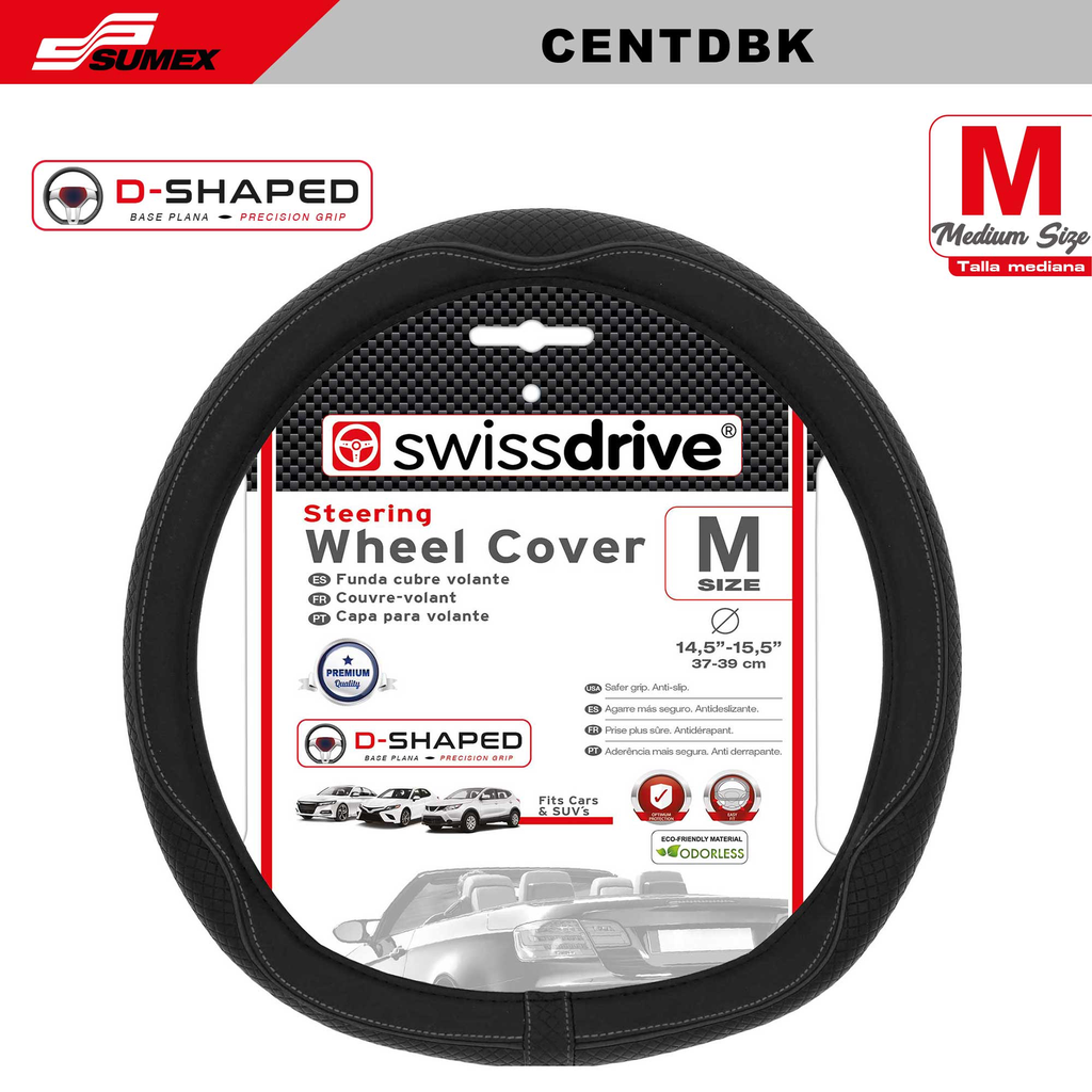 STEERING WHEEL COVER SWISS DRIVE "M" CENTAURO D-SHAPED BLACK (37 X 39 CM) (25 UNITS) 